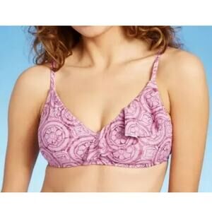 Shade & Shore Womens Asymmetrical Ruffle Front Bralette Bikini Top Sz Medium NWT